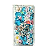 Crystal Wallet Phone Case Compatible with Google Pixel 6 Pro - Crown Octopus - Blue - 3D Handmade Sparkly Glitter Bling Leather Cover with Screen Protector & Neck Strip Lanyard
