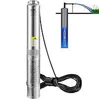 Deep Well Submersible Pump, 1HP 230V/60Hz, 37gpm Flow 207ft Head, with 33ft Electric Cord, 4