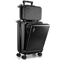 22 Inch Carry On Luggage 22x14x9 Airline Approved, Carry On Suitcase with Wheels, Hard-shell Carry-on Luggage, Durable Luggage Carry On, Black Small Suitcase with Cosmetic Carry On Bag