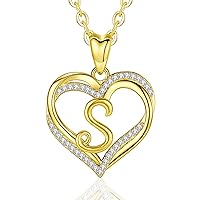 INFUSEU Heart Pendant Necklace Letter A-Z Alphabet Capital Jewelry Double Heart Initial Necklaces Cubic Zirconia CZ Romantic Gifts for Women Girls
