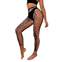 LUCKELF Footless Fishnet Stockings Patterned High Waist Tights Leopard Print Lingerie Side Cut Out