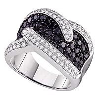The Diamond Deal 10kt White Gold Womens Round Black Color Enhanced Diamond Band Ring 2.00 Cttw