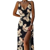 Women Long Dresses Print Gradient Solid Out Off Shoulder V-Neck Camisole Dress