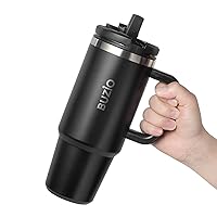 40 oz Tumbler with Handle and Straw Lid, Stainless Steel Water Bottle Fits in Cup Holder, Insulated Tumbler 40oz Reusable Coffee Mug Travel Flask, Leak-Proof, Keep Cold Hot, Black