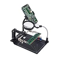 Helping Third Hand Clip-Clamp 2 LED Glass Soldering Iron Stand Magnifier-Welding Rework-Repair Holder- Tools Magnifier- with Light Headband for Reading Senior Wear Glasses- Stand for Eye