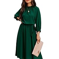 Solid Color Lace Up Dress for Women's Round Neck Ladies Long Sleeve Big Swing Midi Dresses