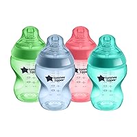 Tommee Tippee Closer to Nature Baby Bottles Slow Flow Breast-Like Nipple with Anti-Colic Valve (9oz, 4 Count) Fiesta Fun Time