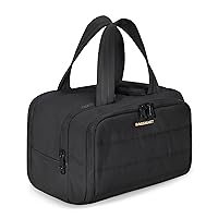 BAGSMART Travel Toiletry Bag, Lightweight Large Wide-open Travel Bag for Women, Puffy Cosmetic Makeup Bag Organizer with Handle for Accessories,Essentials, Toiletries, Black
