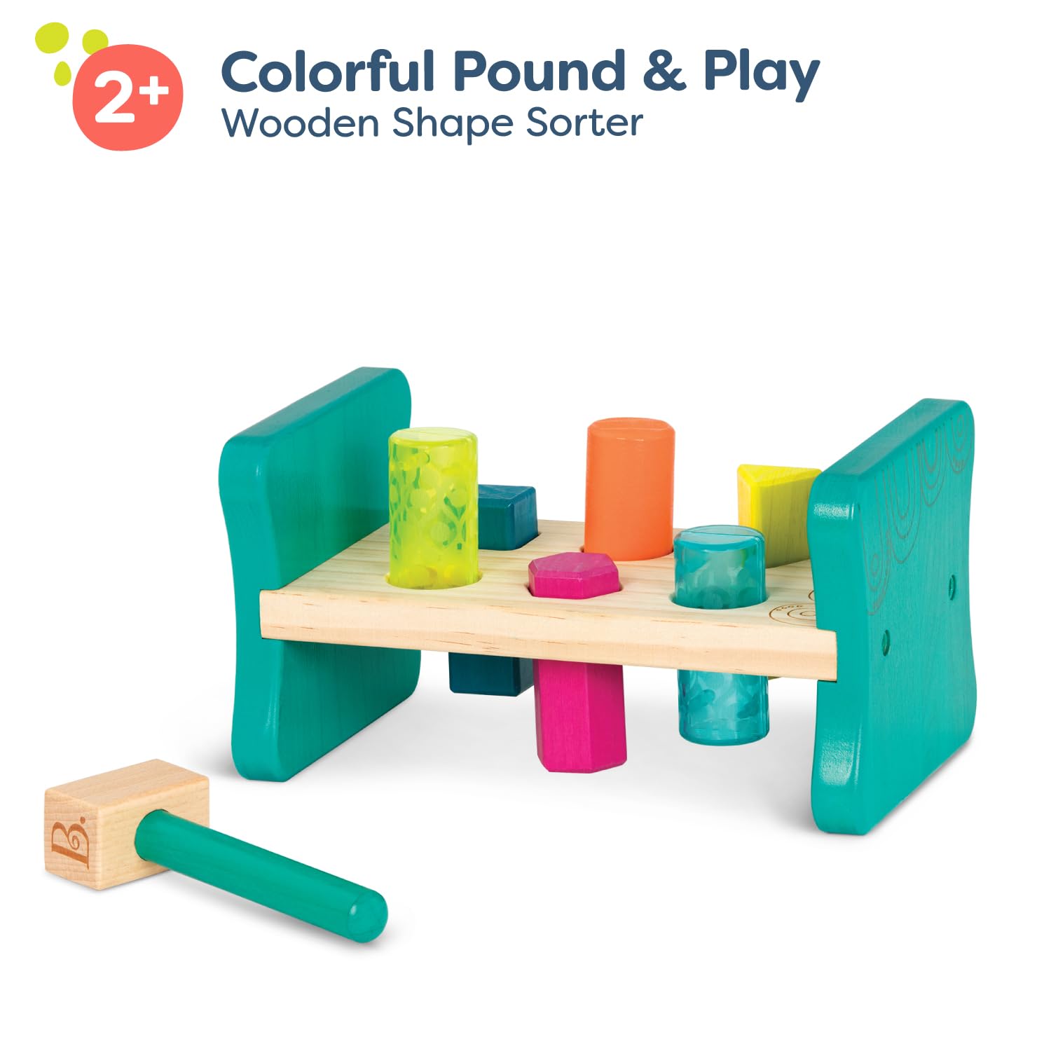 B. toys – Wooden Shape Sorter – Pounding Bench For Shape Sorting – 6 Pegs & Toy Hammer – Classic Toys For Toddlers, Kids – 2 Years + – Colorful Pound & Play