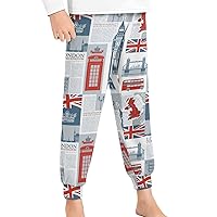 Theme of Uk And London British Flag Youth Pajama Pants Elastic Waist Pajama Bottoms Lounge Pants Sleepwear PJ Bottoms