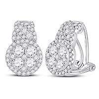 The Diamond Deal 14kt White Gold Womens Round Diamond French-clip Hoop Cluster Earrings 1-5/8 Cttw