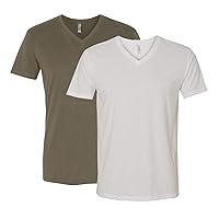 Next Level Apparel 6440 Mens Premium Fitted Sueded V-Neck Tee -2 Pack, Military Green + White (2 Shirts) - Small