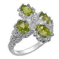 18k White Gold Natural Diamond & Peridot Womens Cluster Ring (0.04 cttw, H-I Color, I2-I3 Clarity)