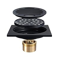 4 Inch Shower Drain, Modern Designer Square Shower Floor Drain, Matte Black Floor Drain with Removable Grate Cover, Includes Hair Trap