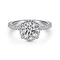 Moissanite Engagement Ring Solid 14K White Gold/925 Sterling Silver 2 CT Round Cut Hidden Halo Ring Gift For Her