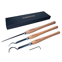 POWERTEC 71827 Carbide Tipped Woodturning Tool 3 Piece Set with Straight, Shallow Swan Neck & Deep Swan Neck for Deep Hollowing Work, Wood Lathe Chisel with Replaceable Tips