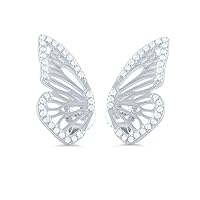 White Gold Over Sterling Silver Large Girls Half Butterfly Earrings Half Butterfly Wing Studs Jewelry Gift for Women