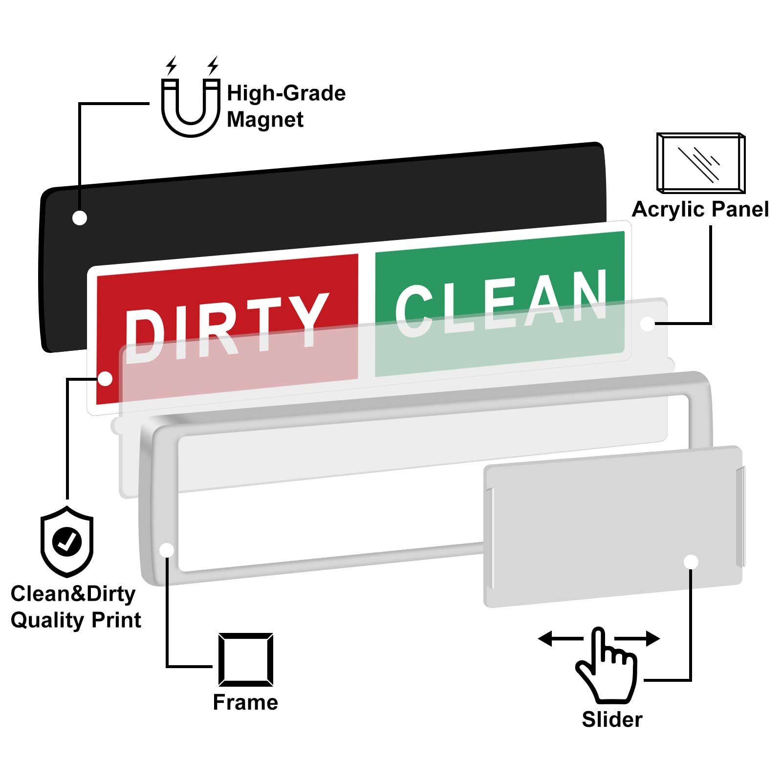 KitchenTour Clean Dirty Magnet for Dishwasher Upgrade Super Strong Magnet - Easy to Read Non-Scratch Magnetic Silver Indicator Sign with Clear, Bold & Colored Text Silver