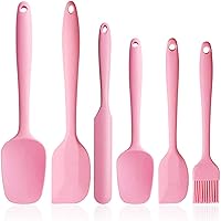 Set of 6 Silicone Spatulas Silicone Heat Resistant Rubber Spatula Set For Non Stick Cookware Cooking Baking Mixing Kitchen Utensils, BPA FREE, Dishwasher Safe, Pink