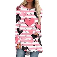 Women's Crew Neck Sweatshirts Fashion Valentine's Day Print Long Sleeve Medium Length Top Blouse Sweatshirt, S-3XL