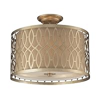 Elk Home Estonia 3-Light Semi Flush - in Aged Silver Finish, with Aged Silver Metal Shade with Beige Fabric Inner, Transitional Style