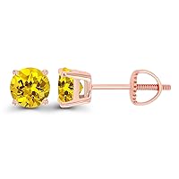 14K Gold Plated 925 Sterling Silver Hypoallergenic 5mm Round Genuine Birthstone Solitaire Screwback Stud Earrings