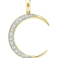 14K Yellow Gold Diamond Crescent Moon Necklace Pendant 1/6 Ctw.