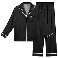 Men's Silk Pajamas Sets Button-Down Fashion Pajamas Set Soft Silky Long Sleeves Casual Loungewear Set for Mens