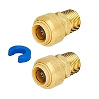 SUNGATOR Straight Connector Plumbing Fitting, Male Adapter 1/2 Inch by 1/2 Inch Push Fit PEX Fittings with Disconnect Clip, Push-to-Connect Copper, CPVC, No Lead Brass Pipe Fittings (2-Pack)