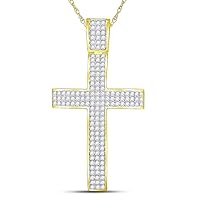 The Diamond Deal 10kt Yellow Gold Mens Round Diamond Roman Cross Crucifix Charm Pendant 2-1/2 Cttw