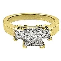 14k Yellow Gold 2 Carat Princess Cut Past Present Future 3 Stone Diamond Ring