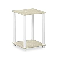 FURINNO Turn-N-Tube Haydn End Table, 1-Pack, Cream Faux Marble/White