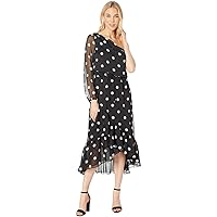 Ralph Lauren Womens Polka Dot One Shoulder Dress
