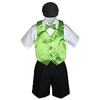 5pc Baby Toddlers Boys Lime Green Vest Bow Tie Black Shorts Cap S-4T (XL:(18-24 Months))