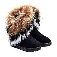 1Pair Women Winter Snow Boots Warm Lined Mid Calf Ankle Boots Faux Fur Tassel Shoes.