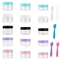Accmor 15 Pieces Empty Clear Plastic Sample Containers with Lids 10/15/ 20 Gram Size Cosmetic Pots Jars with 5 Pieces Mini Spatulas