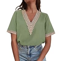Lace Undershirt for Women, Women's Summer Tops 2024 Short Sleeve V Neck Casual Solid Color Shirt Top, S, XL