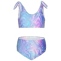 Horizontal Abstract Iridescent Wave Fluid Holographic Girls Swimsuits Kids Bikini Sets 2 Pcs Bathing Suit for 3T