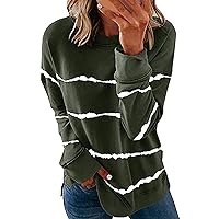 Womens Casual Long Sleeve Crewneck Sweatshirt Striped Printed Pullover Loose Fit Lightweight Long Sleeve Tops Fall Shirts