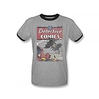 Batman Detective #27 Distressed Adult Ringer S/S T-Shirt in Heather/Black by DC Comics