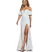 Off The Shoulder Prom Party Dresses Mermaid 2023 Glitter Sequin Formal Evening Gown with Split