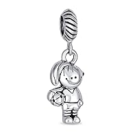Bling Jewelry Personalized Cartoon Sports Soccer Player Dangle Charm Bead For Women Oxidized .925 Sterling Silver Fit European Bracelet Custom Engraved