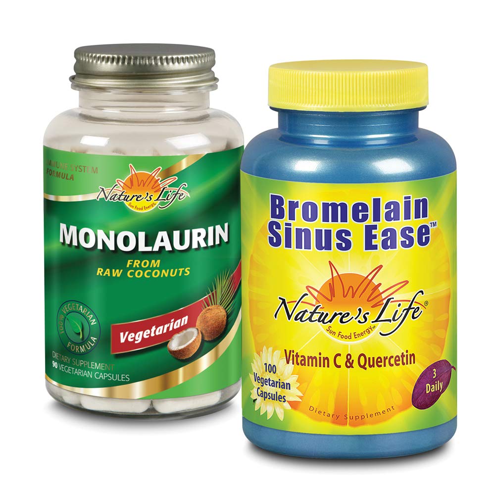 Nature's Life Monolaurin & Bromelain Sinus Ease Bundle | Healthy Immune Function & Respiratory Support | 90ct, 100ct