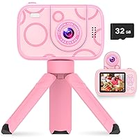Kids Camera, Gifts for Girls, Kids Video Camera with Flip-up Lens, Girls Toys, 1080P HD Digital Camera, 32GB SD Card, Christmas Birthday Gift Ideas for 3 4 5 6 7 8 9 10 11 12 Year Old Kid