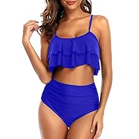 Tempt Me Women Two Piece Swimsuits Ruffle High Waisted Bikini Ruched Bathing Suit with Bottom