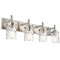 4 Lights Modern Bathroom Vanity Light, 31 Inch Indoor Wall Sconces Light Fixture with Clear Hammered Shade Vanity Lighting Brushed Nickel Wall Lamp, Up and Down Wall Light Fixture