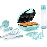 Holstein Housewares Non-Stick Cupcake Maker, 6-Count Kit for Birthdays, Holidays, or Special Occasions, 13 Accessories, Mint/Stainless Steel