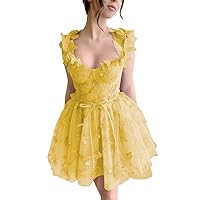 Homecoming Dresses 3D Butterfly Glitter Tulle Lace Appliques Sexy for Teens Short Prom Dress with Belt 2024