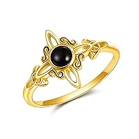 14k Real Gold Witches Knot Rings Soild Gold Witch'S Magical Knot Rings Black Onyx Pagan Celtic Cross Jewelry For Women Girls