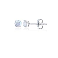 Sterling Silver Polished Hypoallergenic 4mm Simulated Diamond Birthstone Solitaire Stud Earrings